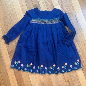 NEW mini Boden blue floral embroidered smocked dress